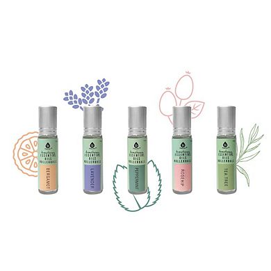 Pursonic Aromatherapy Essential Oils Rollerballs (Bergamot, Lavender, Peppermint, Rosehip, Tea Tree)