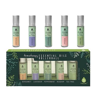 Pursonic Aromatherapy Essential Oils Rollerballs (Bergamot, Lavender, Peppermint, Rosehip, Tea Tree)
