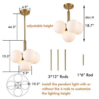 Flavia Mid-century 5 Light Gold Kitchen Island Pendant