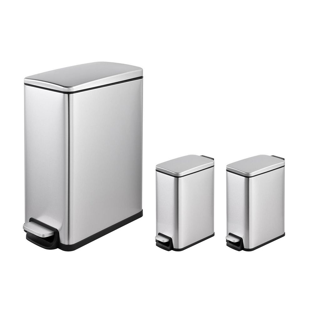 11.9 Gal./ 45 L + Two 1.6 Gal./6 L Rectangular Step-on Trash Can Set ...