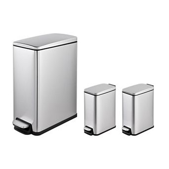 11.9 Gal./ 45 L + Two 1.6 Gal./6 L Rectangular Step-on Trash Can Set For Bathroom And Kitchen