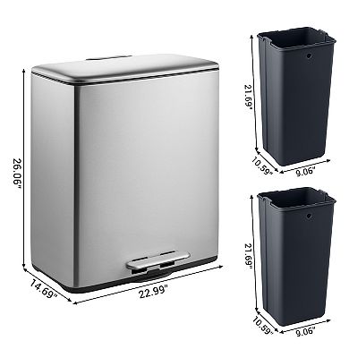 14.8 Gallon Trash Can, 7.4 Gallon Dual Compartment Recycling Step-on Kitchen Trash Can