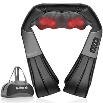 Nekteck Shiatsu Neck Massager with Heat, Electric Deep Tissue Massage Pillow (Carrying Bag)-Black