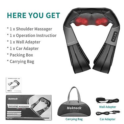 Nekteck Shiatsu Neck Massager with Heat, Electric Deep Tissue