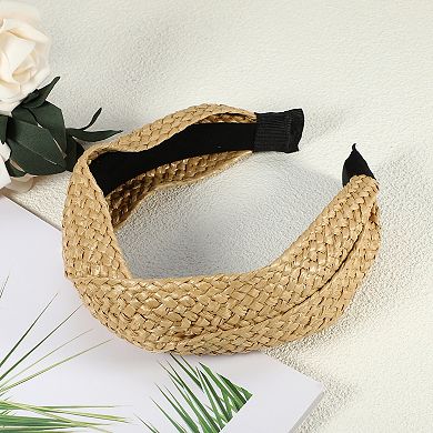 1 Pcs Straw Cross Headband Fashion Hairband For Woman Non Slip Khaki