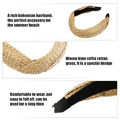 1 Pcs Straw Cross Headband Fashion Hairband For Woman Non Slip Khaki