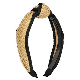 1 pc Straw Knotted Headband Fashion Hairband For Woman Non Slip Khaki Black