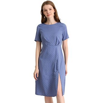 Women's Polka Dots Short Sleeve Elastic Waist Vintage Dress with Slit