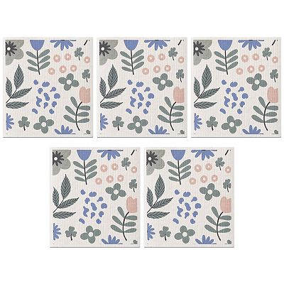 Reusable Swedish Wildflowers Lightweight Super Absorbent Kitchen Dish Towels 5 Packs 7" X 8"