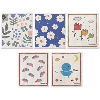 Reusable Swedish Wildflowers Lightweight Super Absorbent Kitchen Dish Towels 5 Packs 7" X 8"