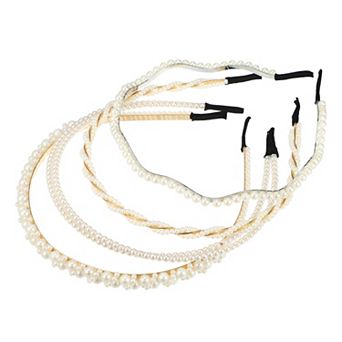 4 pc Simple Design Faux Pearl Headbands White 4.72"x0.2" Headbands For Women