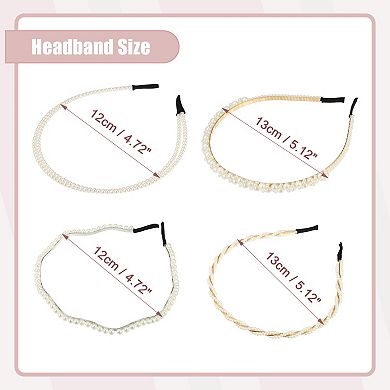 4 Pcs Simple Design Faux Pearl Headbands White 4.72"x0.2" Headbands For Women