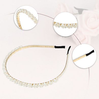 4 Pcs Simple Design Faux Pearl Headbands White 4.72"x0.2" Headbands For Women