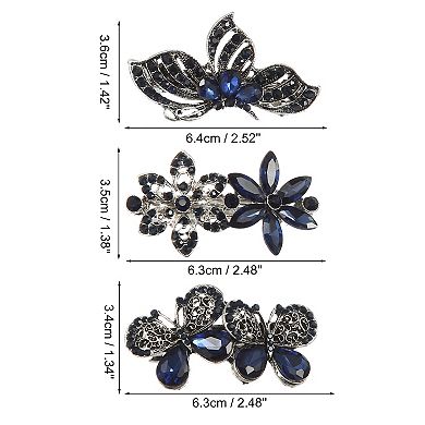 3 Pcs Hair Barrettes For Women Sparkly Rhinestones Hair Clips Blue Black