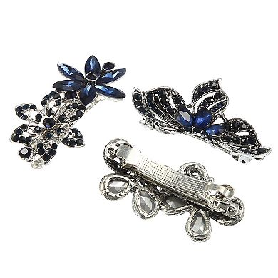 3 Pcs Hair Barrettes For Women Sparkly Rhinestones Hair Clips Blue Black