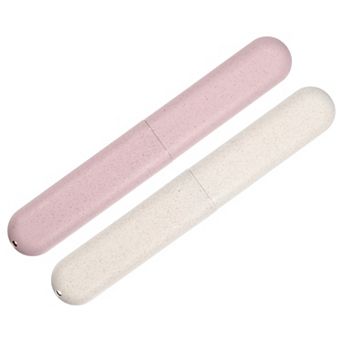 2 pc Toothbrush Holders Case For Travel Beige Pink 8.07"x1.22"x0.83"