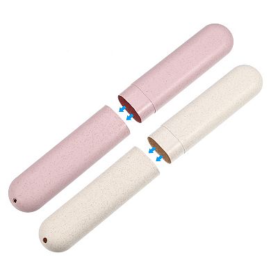 2pcs Toothbrush Holders Case For Travel Beige Pink 8.07"x1.22"x0.83"