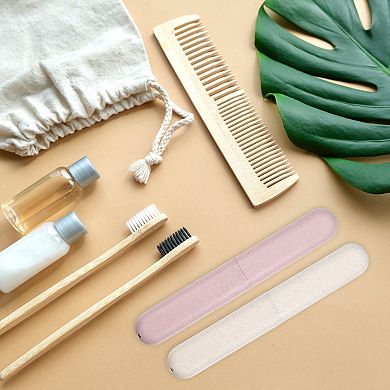 2pcs Toothbrush Holders Case For Travel Beige Pink 8.07"x1.22"x0.83"