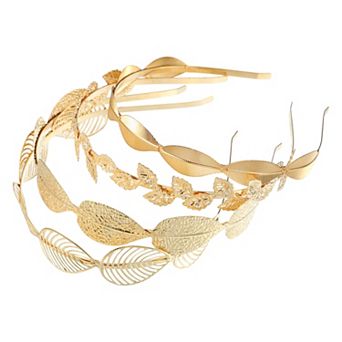 4 pc Alloy Metal Leaf Shape Headbands For Women Girl Gold Tone 5.12"x1.06"