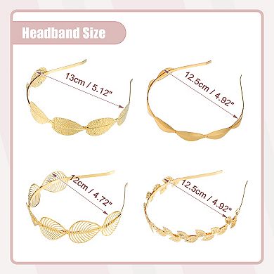 4 Pcs Alloy Metal Leaf Shape Headbands For Women Girl Gold Tone 5.12"x1.06"