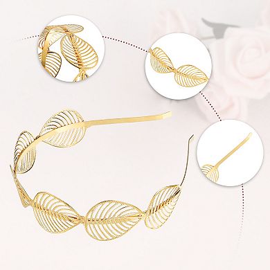 4 Pcs Alloy Metal Leaf Shape Headbands For Women Girl Gold Tone 5.12"x1.06"