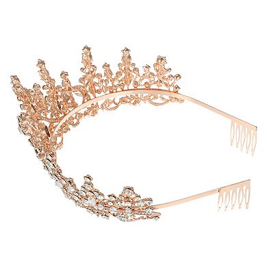 1 Pcs Rose Gold Tone Crystal Tiara Crown Headband With Combs Tiaras