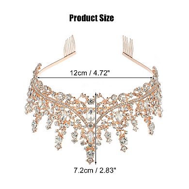 1 Pcs Rose Gold Tone Crystal Tiara Crown Headband With Combs Tiaras
