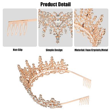 1 Pcs Rose Gold Tone Crystal Tiara Crown Headband With Combs Tiaras