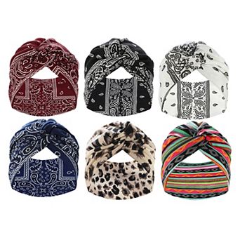 6 pc Yoga Wide Elastic Headscarfs Turban 7.09inch Wide Multicolor For Women
