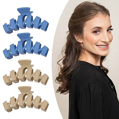 4 Pcs Hair Claw Wave Hair Clips For Women Wave Clips Dark Blue Brown