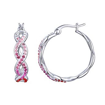 Chrystina Fine Silver Plated Pink Ombre Crystal Twist Hoop Earrings