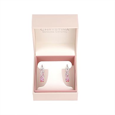 Chrystina Fine Silver Plated Pink Ombre Crystal Twist Hoop Earrings