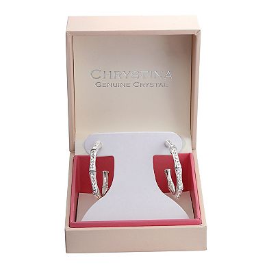 Chrystina Fine Silver Plated Crystal Bamboo Textured C-Hoop Earrings