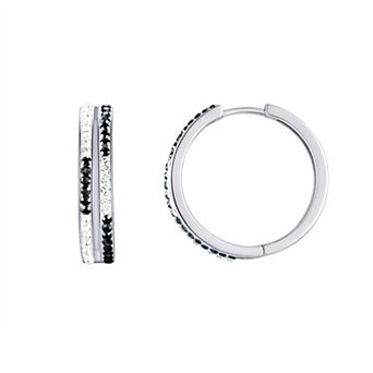 Chrystina White & Jet Hematite Crystal Hoop Earrings