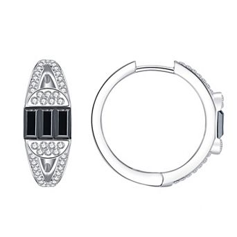 Chrystina Fine Silver Plated White & Black Crystal Hoop Earrings