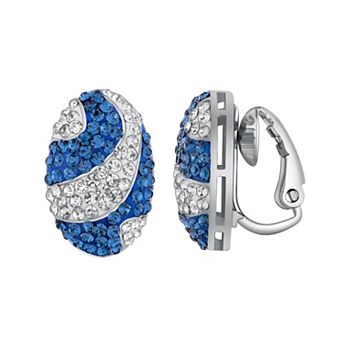 Chrystina Fine Silver Plated White & Blue Crystal Clip-On Stud Earrings