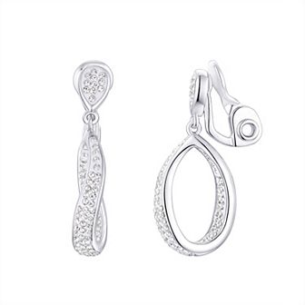 Chrystina Fine Silver Plated Crystal Twisted Open Hoop Clip-On Drop Earrings