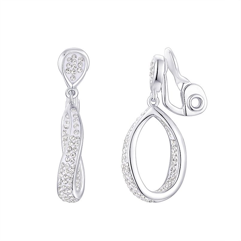 Chrystina Fine Silver Plated Crystal Twisted Open Hoop Clip-On Drop Earrings