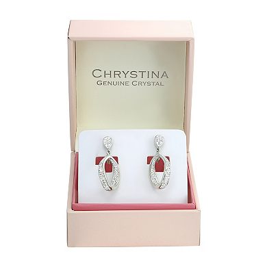 Chrystina Fine Silver Plated Crystal Twisted Open Hoop Clip-On Drop Earrings