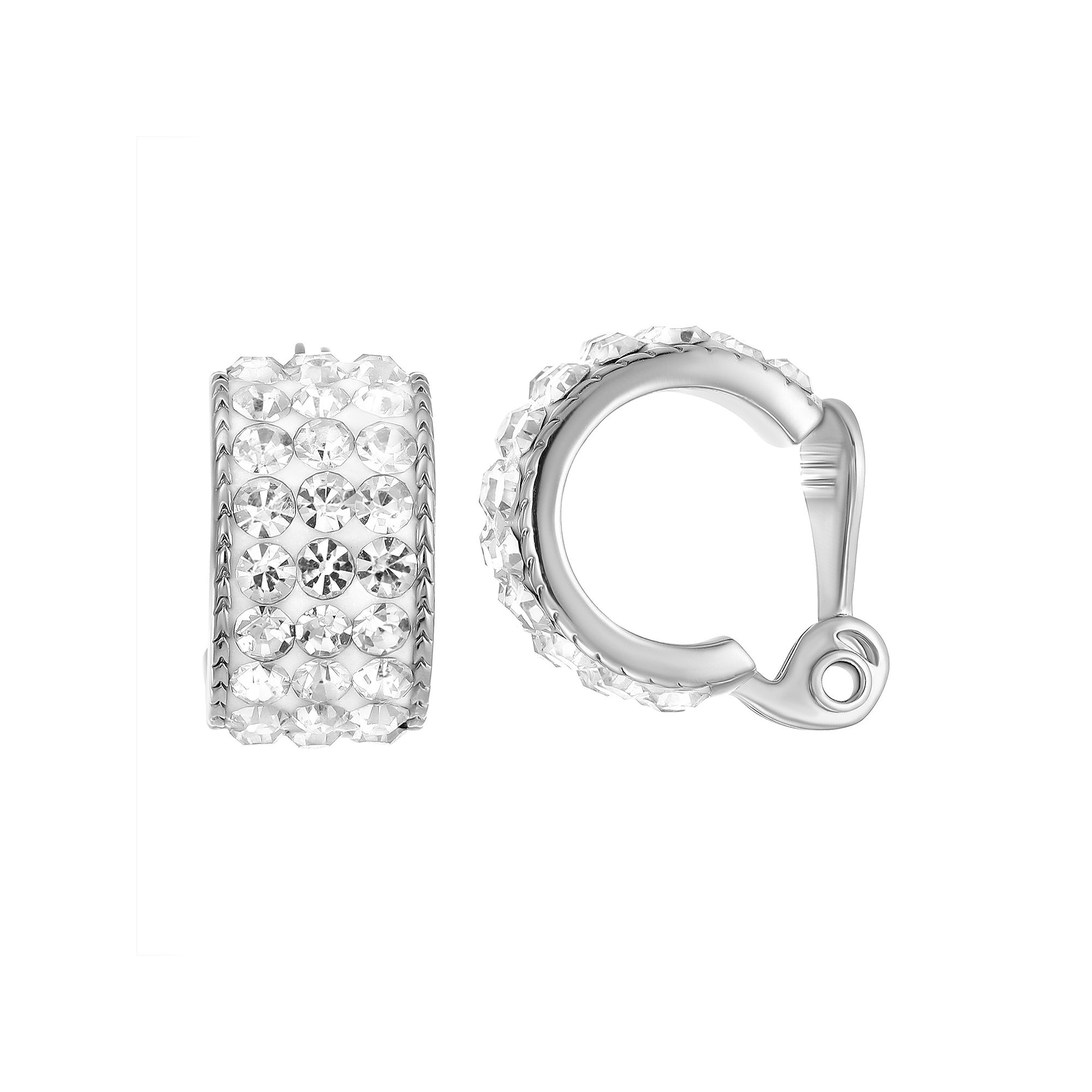 Chrystina Fine Silver Plated Crystal Huggie Clip-On Earrings, Womens, Silv