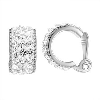 Chrystina Fine Silver Plated Crystal Huggie Clip-On Earrings