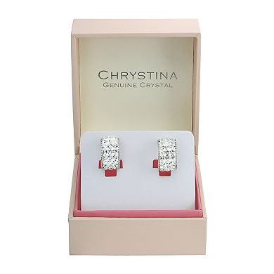Chrystina Fine Silver Plated Crystal Huggie Clip-On Earrings