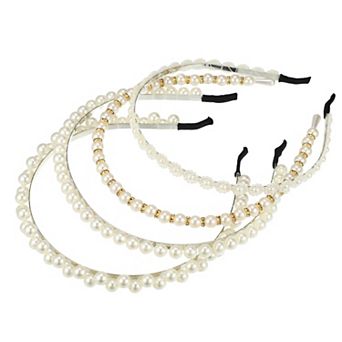 4 pc Simple Design Faux Pearl Headbands White 4.92"x0.31" Headbands For Women