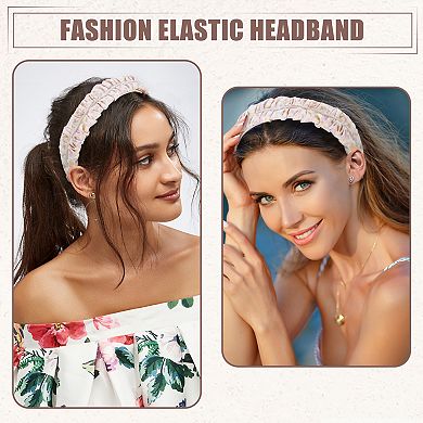 Floral Ruched Headbands Non-slip Pearl Hair Hoop Headbands For Women Pink