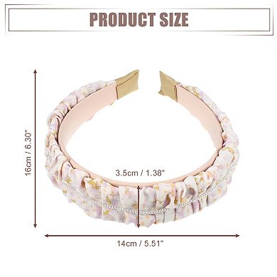 Floral Ruched Headbands Non-slip Pearl Hair Hoop Headbands For Women Pink