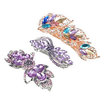 3 pc Hair Barrettes Faux Crystal Flower Butterfly Flower Shape for Women's