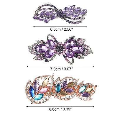 3 Pcs Hair Barrettes Faux Crystal Flower Butterfly Flower Shape for Women's