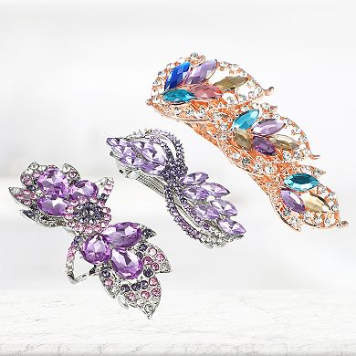 3 Pcs Hair Barrettes Faux Crystal Flower Butterfly Flower Shape for Women's