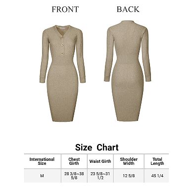Women's Bodycon Midi Dress Button Front Basic Knitted Sheath Dress