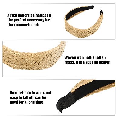 1 Pcs Straw Wide Headband Fashion Hairband For Woman Non Slip Khaki